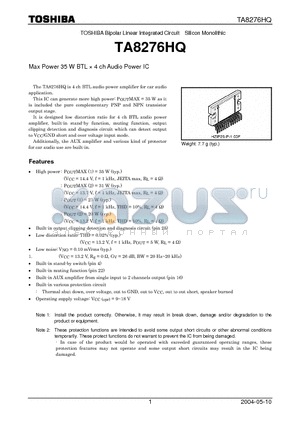 TA8276HQ datasheet - Max Power 35 W BTL  4 ch Audio Power IC