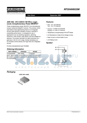 RF3S49092SM datasheet - 20A/10A, 12V, 0.060/0.140 Ohm, Logic Level, Complementary Power MOSFET