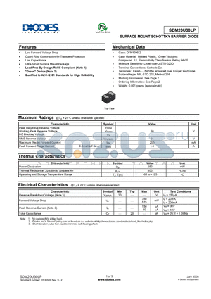 SDM20U30LP-7 datasheet - SURFACE MOUNT SCHOTTKY BARRIER DIODE