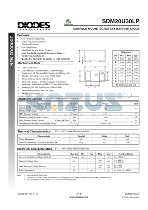 SDM20U30LP-7 datasheet - SURFACE MOUNT SCHOTTKY BARRIER DIODE