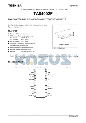 TA84002F datasheet - PWM CHOPPER TYPE 2−PHASE BIPOLAR STEPPING MOTOR DRIVER