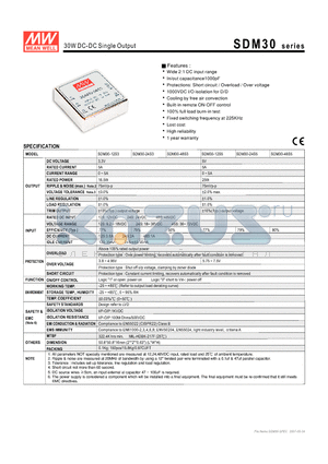 SDM30 datasheet - 30W DC-DC Single Output