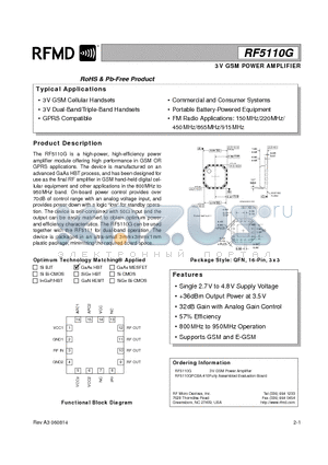 RF5110G datasheet - 3V GSM POWER AMPLIFIER