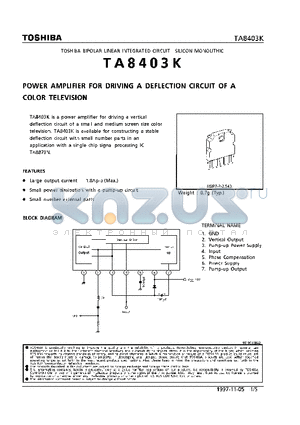 TA8403K datasheet - POWER AMPLIFIER FOR DRIVING A DEFLECTION CIRCUIT OF A COLOR TELEVISION