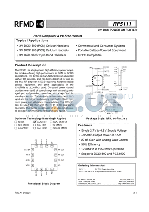 RF5111 datasheet - 3V DCS POWER AMPLIFIER