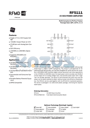 RF5111PCBA-41X datasheet - 3V DCS POWER AMPLIFIER