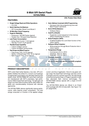 SST25LF080A-33-4C-S2AE datasheet - 8 Mbit SPI Serial Flash