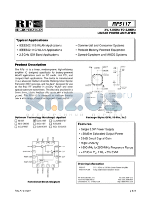 RF5117PCBA datasheet - 3V, 1.8GHz TO 2.8GHz LINEAR POWER AMPLIFIER