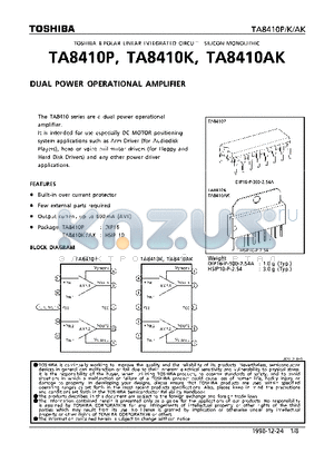 TA8410K datasheet - DUAL POWER OPERATIONAL AMPLIFIER