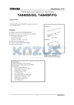 TA8409SG datasheet - TOSHIBA Bipolar Linear Integrated Circuit Silicon Monolithic, Bridge Driver