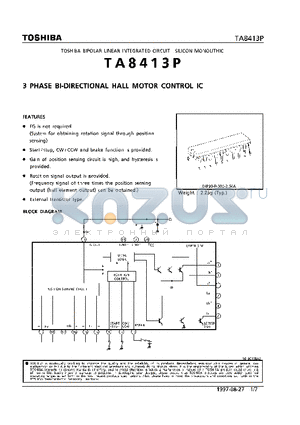 TA8413P datasheet - 3 PHASE BI-DIRECTIONAL HALL MOTOR CONTROL IC