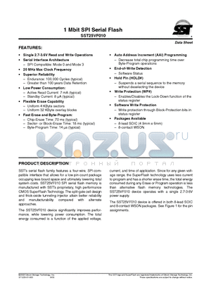 SST25VF010-20-4C-SA datasheet - 1 Mbit SPI Serial Flash