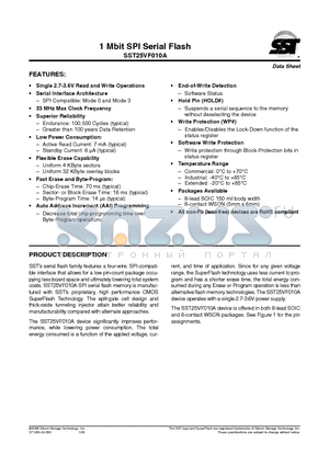 SST25VF010A datasheet - 1 Mbit SPI Serial Flash