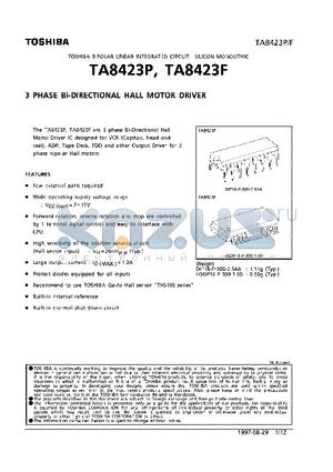 TA8423P datasheet - 3 PHASE Bi-DIRECTIONAL HALL MOTOR DRIVER