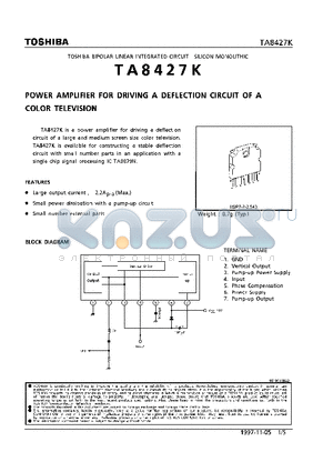TA8427K datasheet - POWER AMPLIFIER FOR DRIVING A DEFLECTION DIRCUIT OF A COLOR TELEVISION