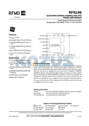 RF5146PCBA-41X datasheet - QUAD-BAND GSM850/GSM900/DCS/PCS POWER AMP MODULE