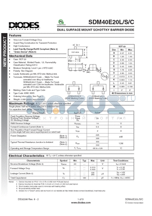 SDM40E20LC datasheet - DUAL SURFACE MOUNT SCHOTTKY BARRIER DIODE