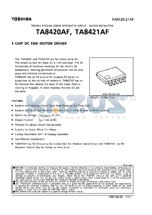TA8420AF datasheet - 1 CHIP DC FAN MOTOR DRIVER