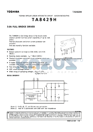 TA8429HQ datasheet - TOSHIBA Bipolar Linear Integrated Circuit Silicon Monolithic Full-bridge Driver (H-Switch) for DC Motor (Driver for Switching between Forward and Reve