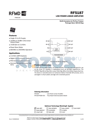 RF5187 datasheet - LOW POWER LINEAR AMPLIFIER