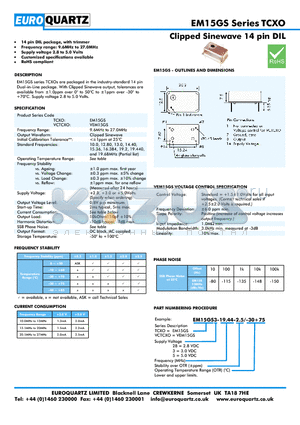 VEM15GS3-19.44-2.5-30 datasheet - Clipped Sinewave 14 pin DIL