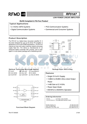 RF5187_06 datasheet - LOW POWER LINEAR AMPLIFIER