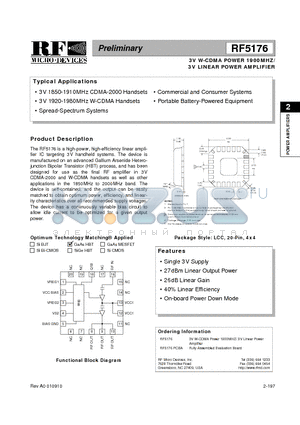 RF5176 datasheet - 3V W-CDMA POWER 1900MHZ/ 3V LINEAR POWER AMPLIFIER