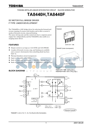 TA8440H datasheet - Full-bridge Driver (H-Switch) for DC Motor (Driver for Switching between Forward and Reverse Rotation)