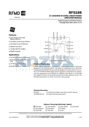 RF5188 datasheet - 3V 1950MHZ W-CDMA LINEAR POWER AMPLIFIER MODULE