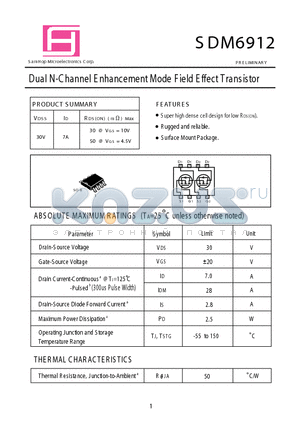 SDM6912 datasheet - Dual N-Channel E nhancement Mode F ield E ffect Transistor