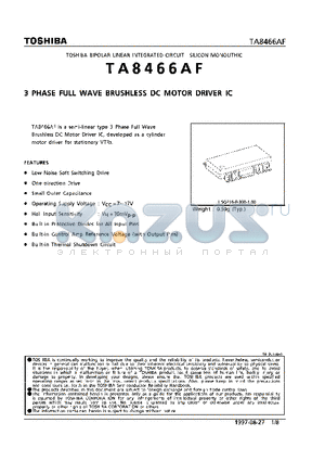 TA8466AF datasheet - 3 PHASE FULL WAVE BRUSHLESS DC MOTOR DRIVER IC