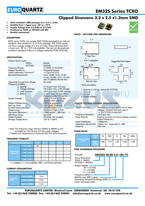 VEM32S3-40.00-2.5-30 datasheet - Clipped Sinewave 3.2 x 2.5 x1.3mm SMD