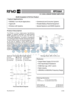 RF5300 datasheet - 3V, 5GHz LINEAR POWER AMPLIFIER