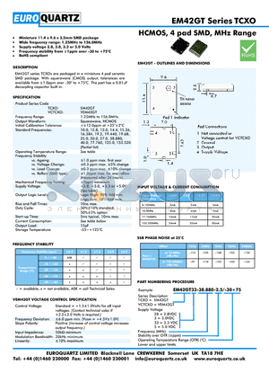 VEM42GT28-38.880-2.5-30 datasheet - HCMOS, 4 pad SMD, MHz Range