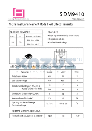 SDM9410 datasheet - N-Channel E nhancement Mode F ield E ffect Transistor