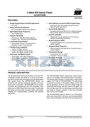 SST25VF040B datasheet - 4 Mbit SPI Serial Flash