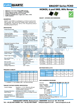 VEM62GT5-38.880-2.5-30 datasheet - HCMOS, 6 pad SMD, MHz Range