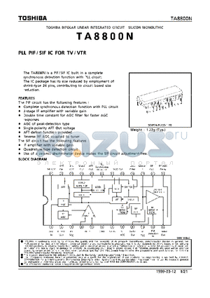 TA8800 datasheet - PLL PIF/SIF IC FOR TV/VTR