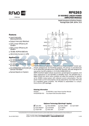 RF6263 datasheet - 3V 900MHZ LINEAR POWER AMPLIFIER MODULE