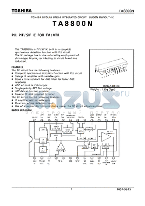 TA8800N_01 datasheet - PLL PIF/SIF IC FOR TV/VTR