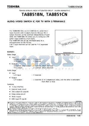 TA8851BN datasheet - AUDIO/ VIDEO SWITCH IC FOR TV WITH S-TERMINALS