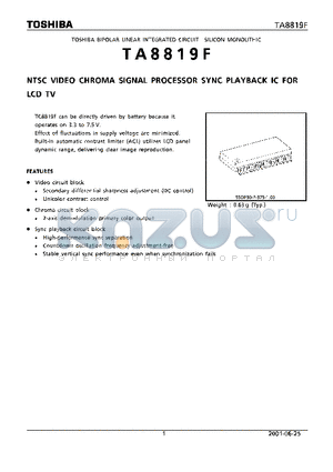 TA8819F datasheet - NTSC VIDEO CHROMA SIGNAL PROCESSOR SYNC PLAY BACK IC FOR LCD TV