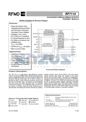 RF7115PCBA-41X datasheet - QUAD-BAND GSM850/GSM900/DCS/PCS TRANSMIT MODULE