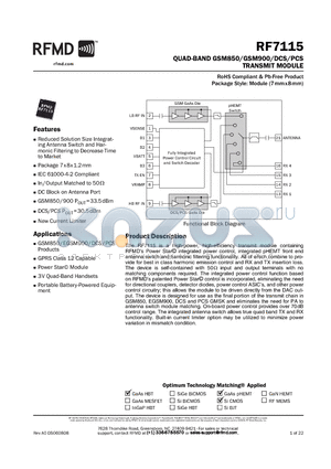 RF7115PCBA-41X datasheet - QUAD-BAND GSM850/GSM900/DCS/PCS TRANSMIT MODULE