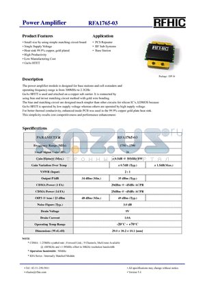 RFA1765-03 datasheet - Power Amplifier