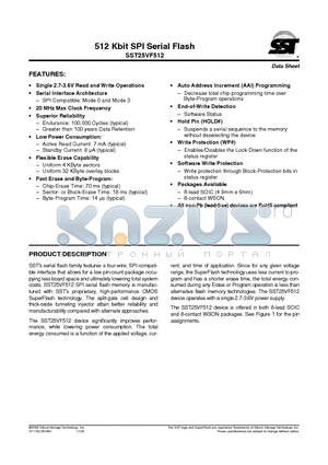 SST25VF512-20-4C-QAE datasheet - 512 Kbit SPI Serial Flash