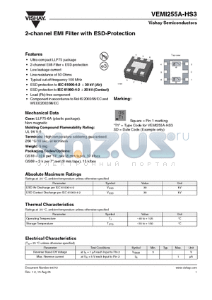 VEMI255A-HS3 datasheet - 2-channel EMI Filter with ESD-Protection