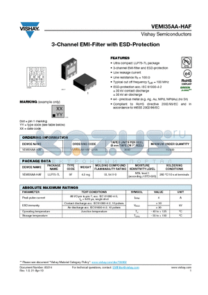 VEMI35AA-HAF-G-08 datasheet - 3-Channel EMI-Filter with ESD-Protection