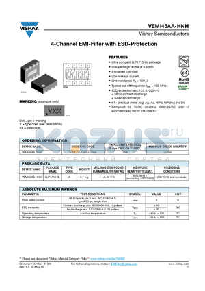 VEMI45AA-HNH datasheet - 4-Channel EMI-Filter with ESD-Protection