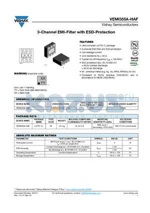 VEMI355A-HAF-G-08 datasheet - 3-Channel EMI-Filter with ESD-Protection